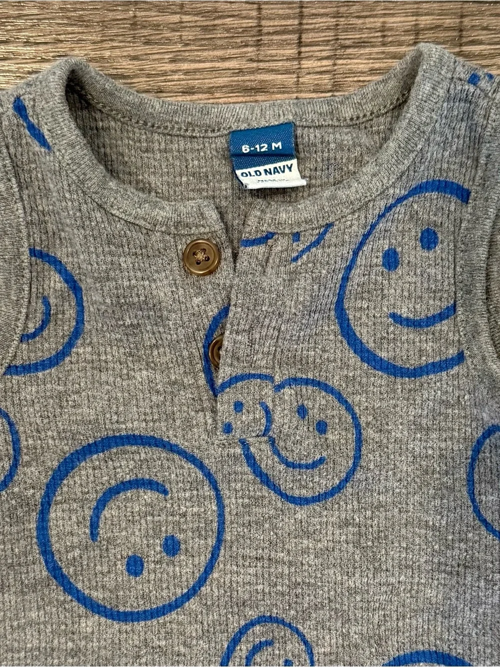 Old Navy Gray Tank Top Romper Blue Smiley Faces All Over Print 6-12 Months